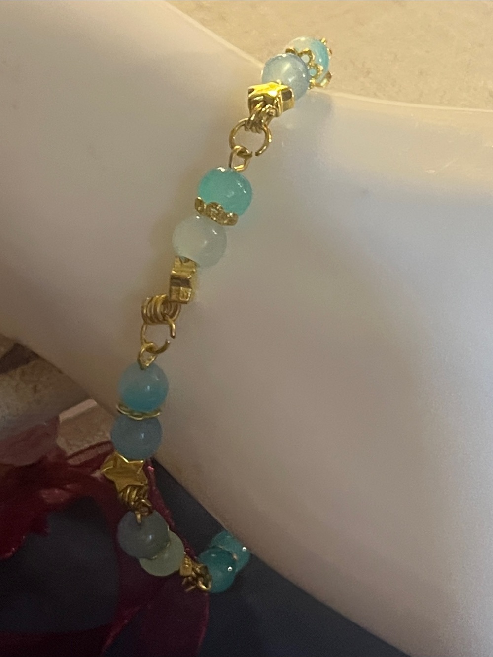 Gold-Tone Bracelet with Aqua and Seafoam Beads accented with gold stars #5